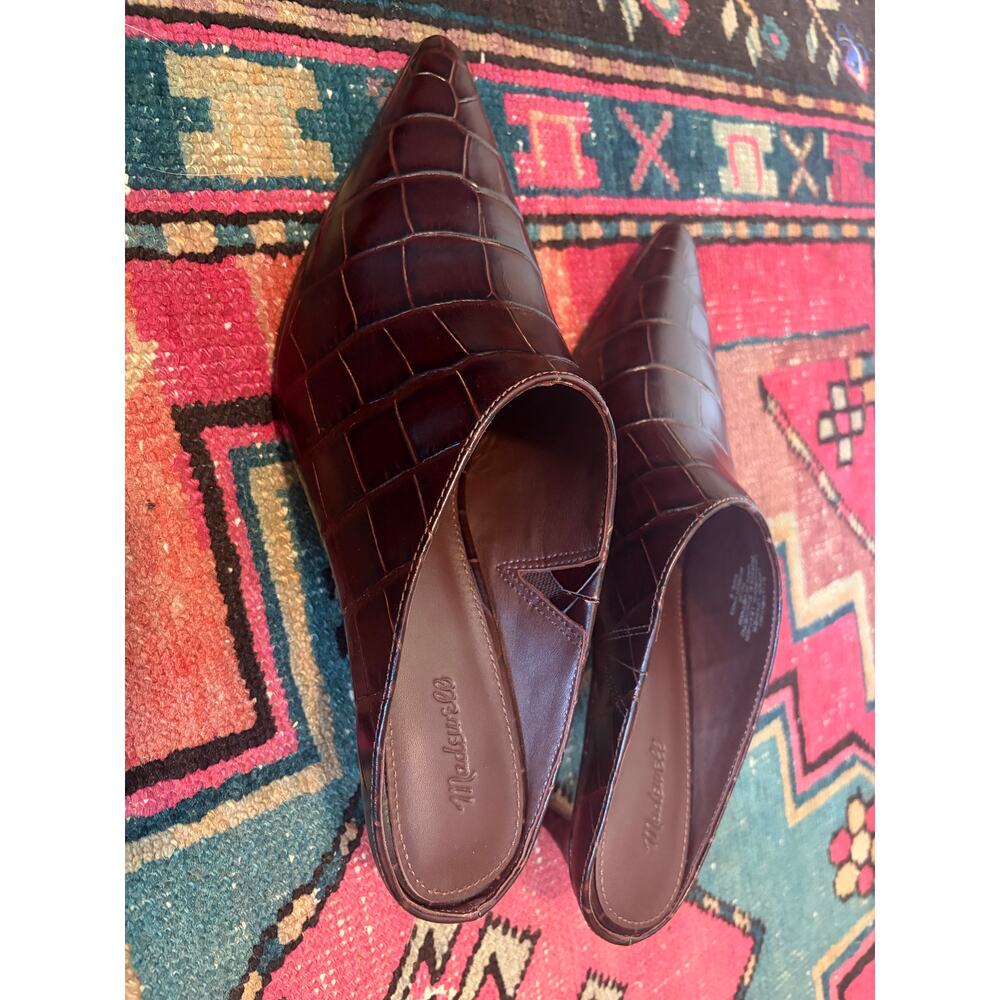 Madewell The Emilie Heeled Mule Chocolate Raisin Croc Leather Size 9 NWOB - Picture 7 of 9